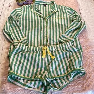 J. Crew Green and White Striped Pajama Set